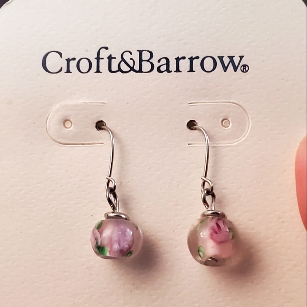 💖Croft & Barrow romantic pink flower beaded earrings